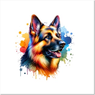 Bright Watercolor German Shepherd Posters and Art